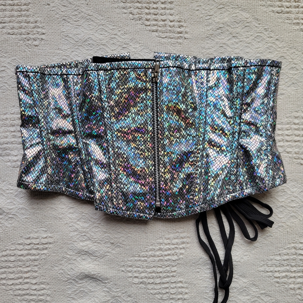 TOP DRAWER PREMIUM MERMAID SILVER  HOLO STEEL BONED MINI CINCHER- LG